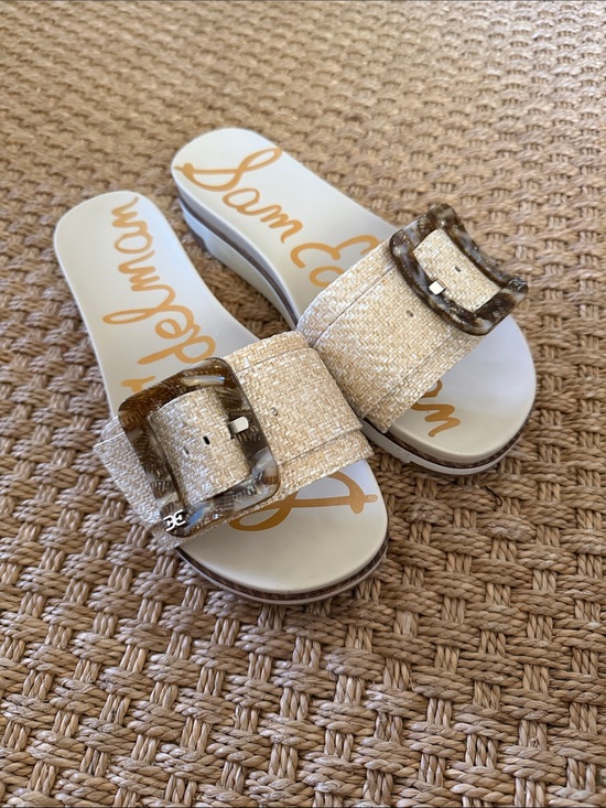 Sam Edelman Shoes - Sam Edelman Ariane Cream Woven Slide Sandals with Tortoiseshell Buckle 7.5
